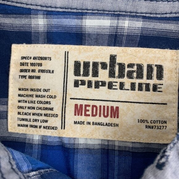 Urban Pipeline Cotton Plaid Long Sleeve Button Down Shirt Men's Size Medium - Picture 3 of 3